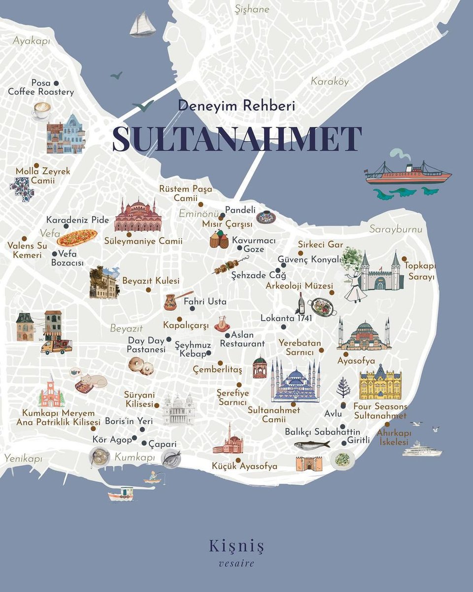 Sultanahmet haritamız hazır! Doğu Roma’dan 1700 yıllık hipodroma, 1500 yıllık Ayasofya’ya ve mavi çinileriyle bilinen Sultanahmet’e ev sahipliği yapan bu bölge hem tarihi hem de yemek kültürüyle etkileyici bir rota. 500 yıllık Kapalıçarşı, Osmanlı hanedanlığının Topkapı