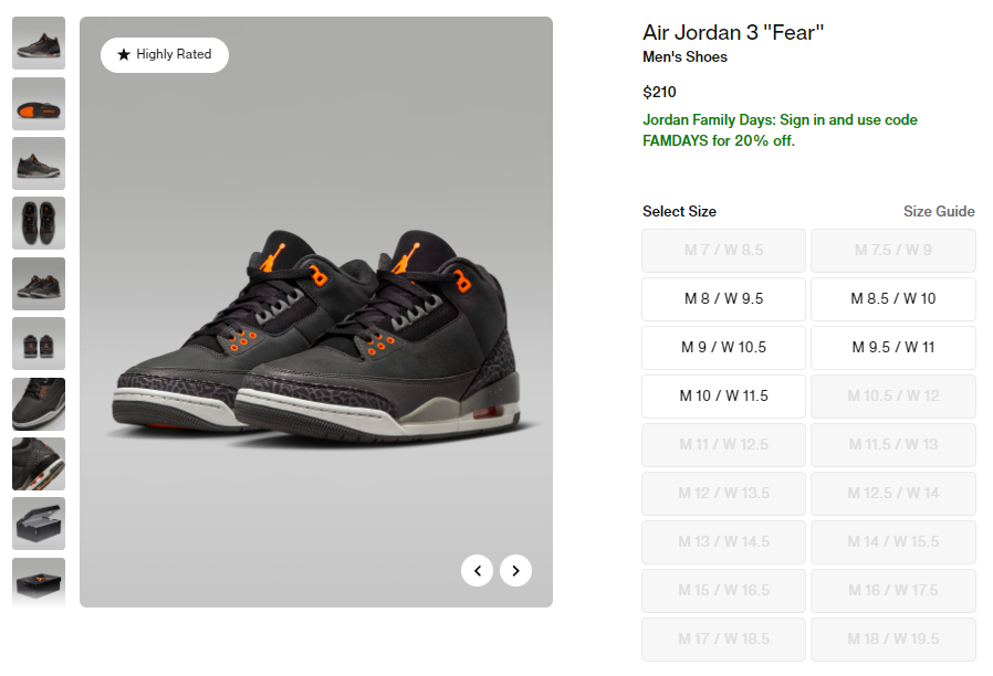 Air Jordan 3 'Fear' is just $168 on Nike Use code FAMDAYS 📲 nicedr.ps/3UyLyl7 #AD