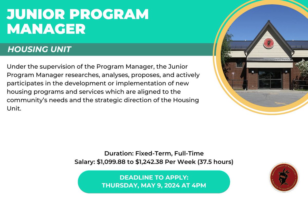 JOB OPS: Junior Program Manager, Housing Unit kahnawake.com/jobs