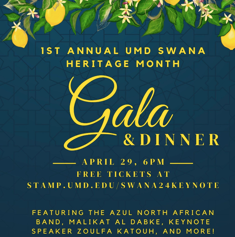 As #UMD’s first-ever SWANA Heritage Month comes to a close, let’s celebrate the rich stories and experiences shared. Don’t miss the Closing Gala on April 29, with food, music, and more!