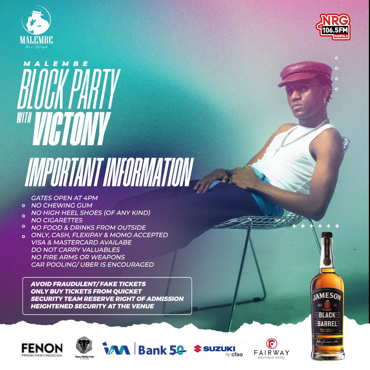 IMPORTANT INFORMATION - 🙏🏾✨

#VictonyBlockParty 🇺🇬✨

The Malembe Block Party ft @vict0ny ✨
 
27/04 | Lugogo Hockey Grounds

In partnership with @NzouMediahub @nrgradioug
 
Get your tickets now! (🔗 in bio)

~ #EnjoyResponsibly #MalembeLifestyle #ItsaLifestyle ✨