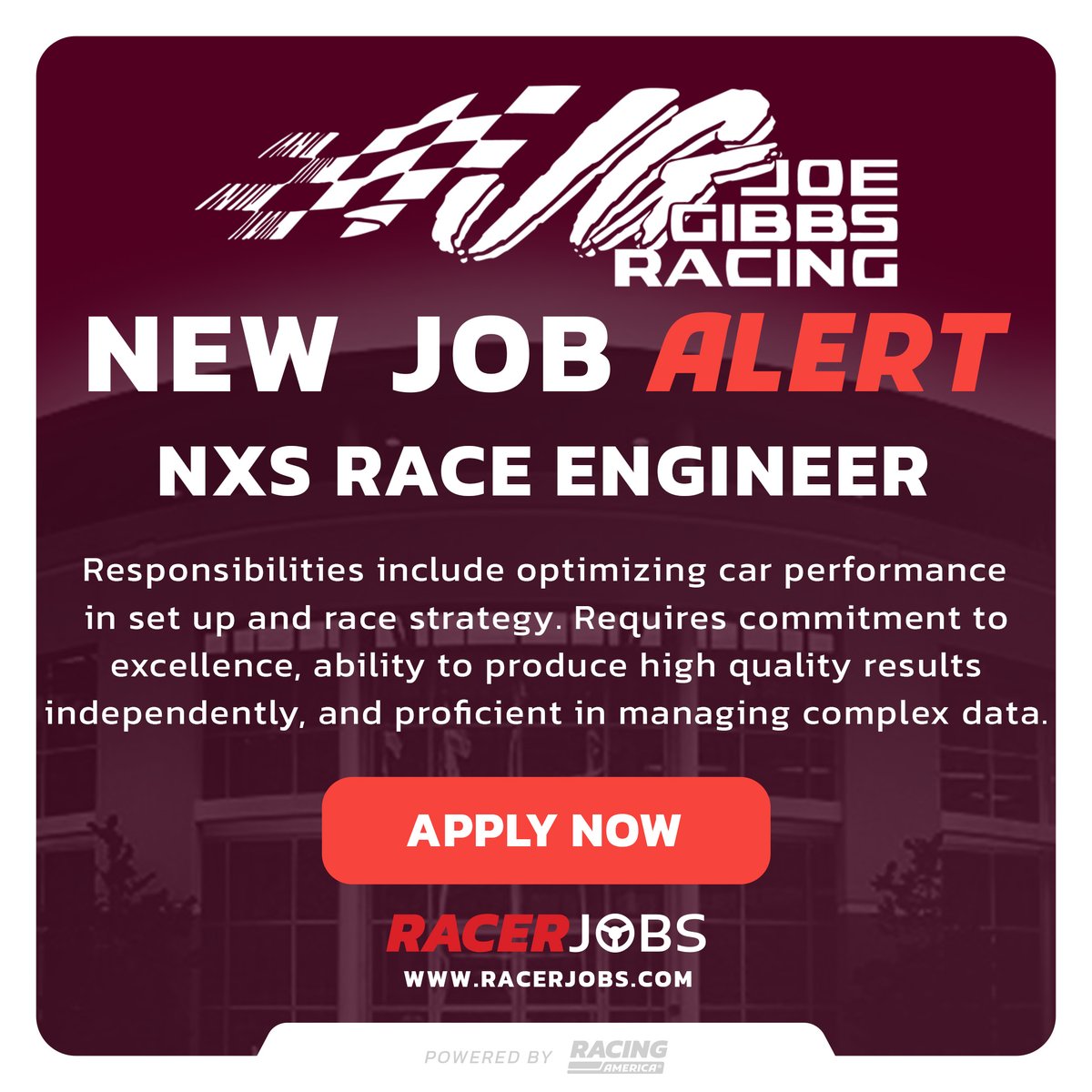 Hey you! Yes, you! Do you have an engineering background and think you have what it takes to be a race engineer on one of our Xfinity Series teams? Click here: racerjobs.com/jobs/319793614…