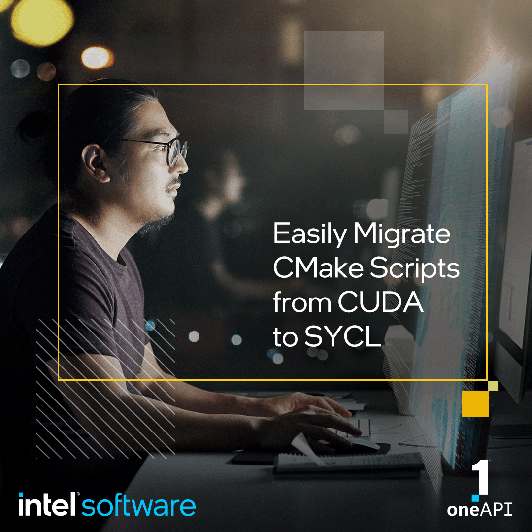 Did you know that the 2024.1 Intel DPC++ Compatibility Tool now supports the migration of CMake build scripts for C++ with #SYCL projects? Automatically translate your CUDA CMake files in addition to the source code. Learn more: intel.ly/49POwpT #oneAPI