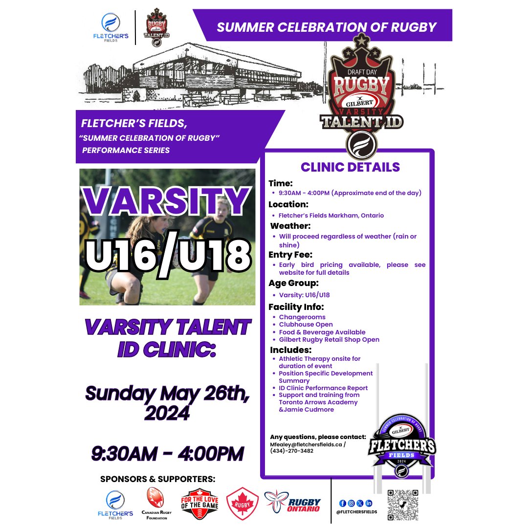 Our Varsity Talent ID Clinic is less than a month away!
Clinics are designed to provide a platform for talented players to pursue their rugby ambitions at the next level. Learn more by checking out our website 👉 fletchersfields.ca/performance