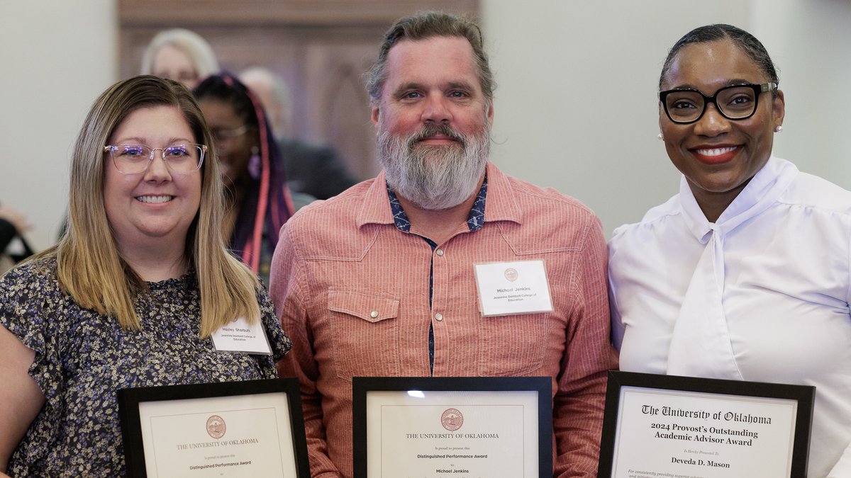 JRCoE closing out this awards season with a bang! Congratulations to Michael Jenkins, Deveda D. Mason, and Haley Sharbutt, who were all recognized at the 2024 OU Staff Awards! Thank you all for your incredible service to our students and to OU!