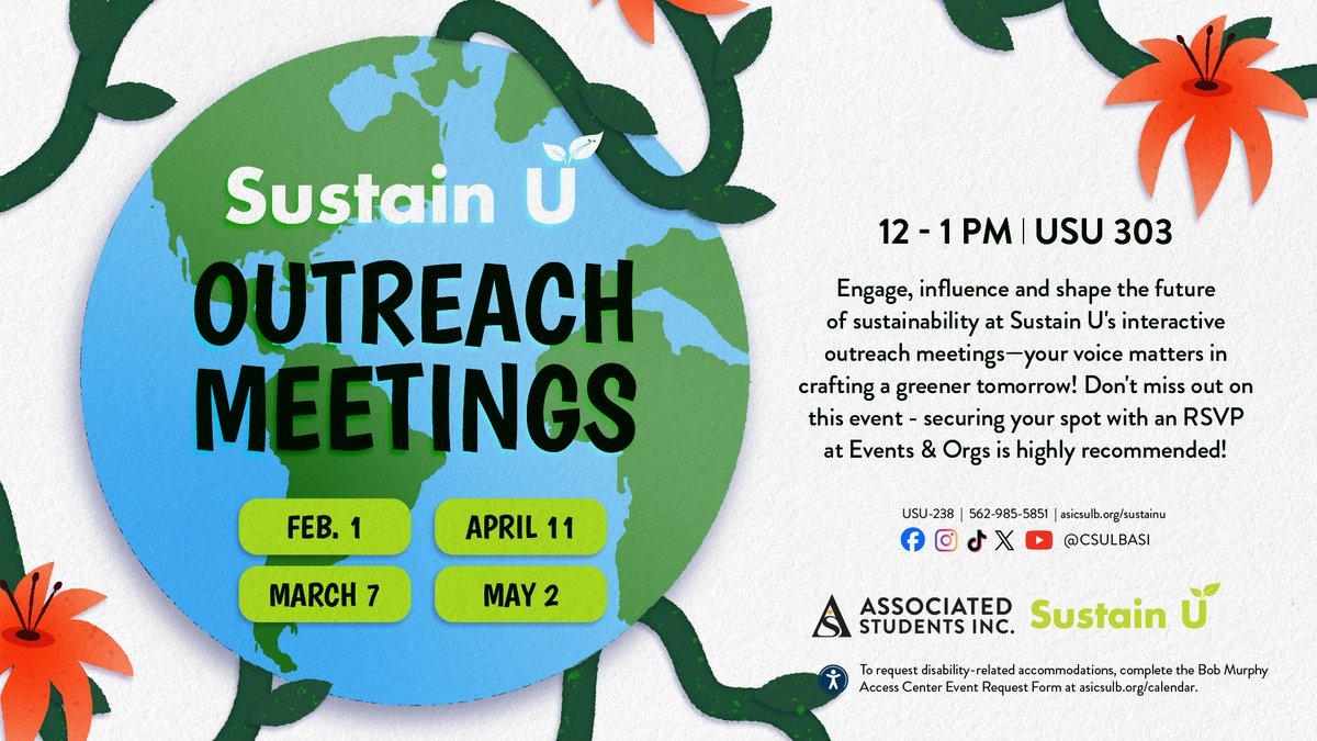 CSULBASI's tweet image. 🌍 Interested in getting more involved on campus? Join Sustain U's Outreach Meetings where your voice can help shape LBSU's future!
♻️ This is your chance to be a part of the movement towards a greener, more impactful tomorrow!
🔗 More info/register: bit.ly/49cgJqH