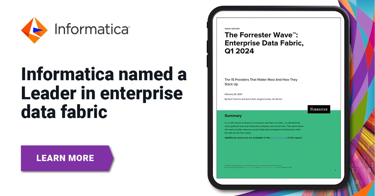Did you hear the great news? Informatica is named a Leader and received the highest score in the current offering category in “The Forrester Wave™: Enterprise Data Fabric, Q1 2024” report. infa.media/3JBbpTf #DataFabric