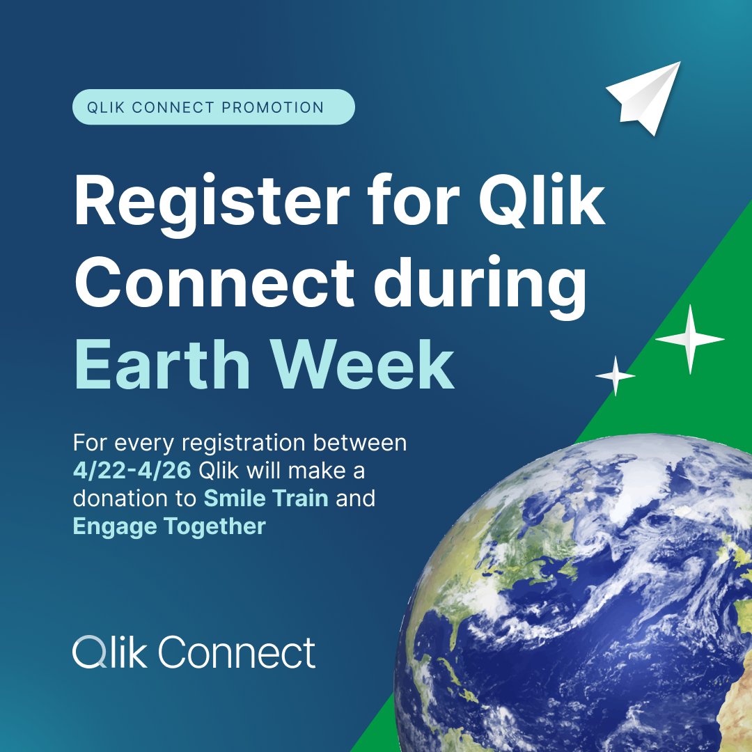 Haven't registered for #QlikConnect yet? Now's your chance to do so AND make a difference! For every registration received during #EarthWeek, Qlik will donate to @SmileTrain and @EngageTogether. Don’t miss your chance to support this cause – sign up now! bit.ly/3VijaV9
