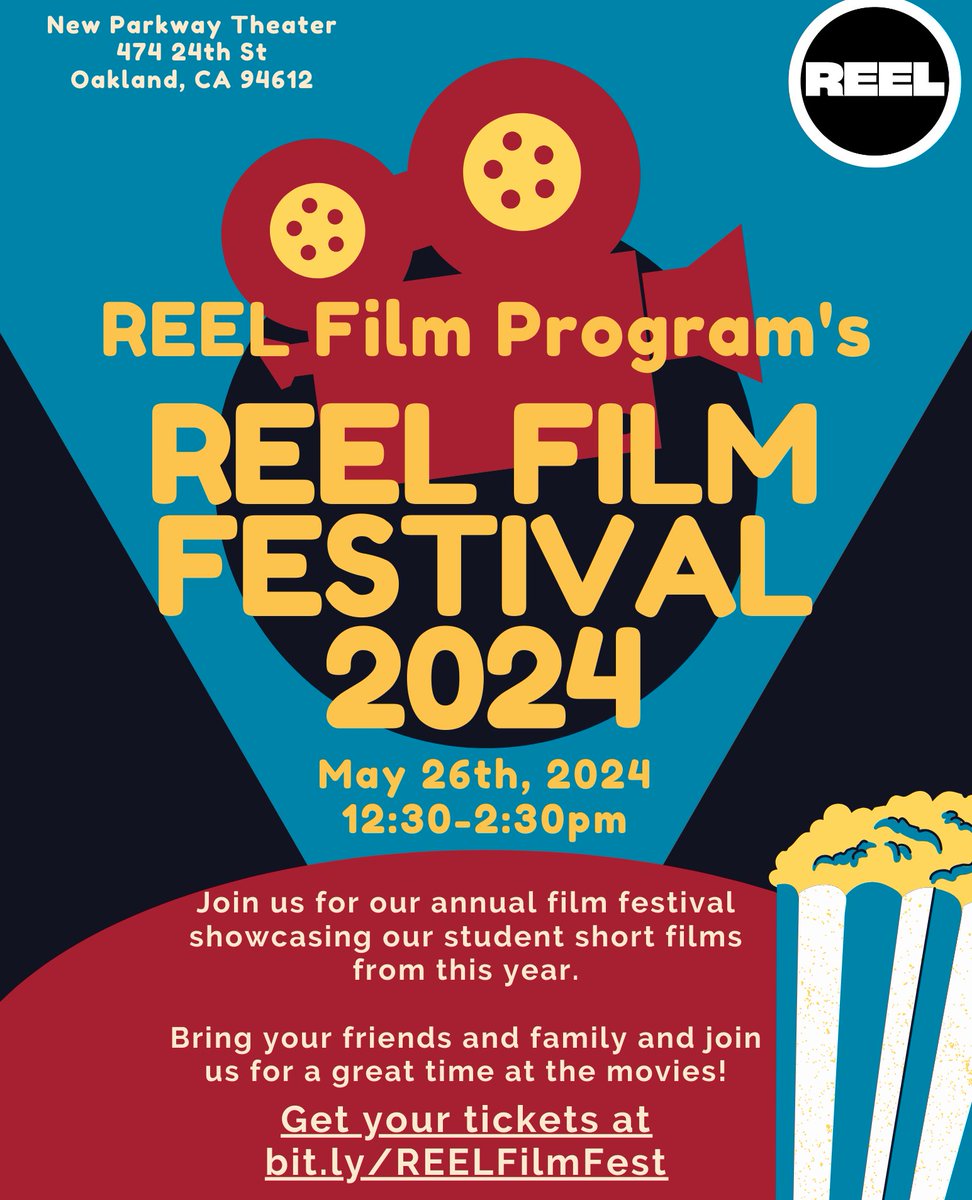 Sunday, May 26th at 12:30pm-2:30pm at the New Parkway Theatre. Tickets are $10.

📽️ Ticket link in bio!

#reeloakland #reel #filmprogram #film #program #festival #filmfestival #may #oakland #bayarea #community #communityspace #reelstudent #student #inspring #celebrate #create