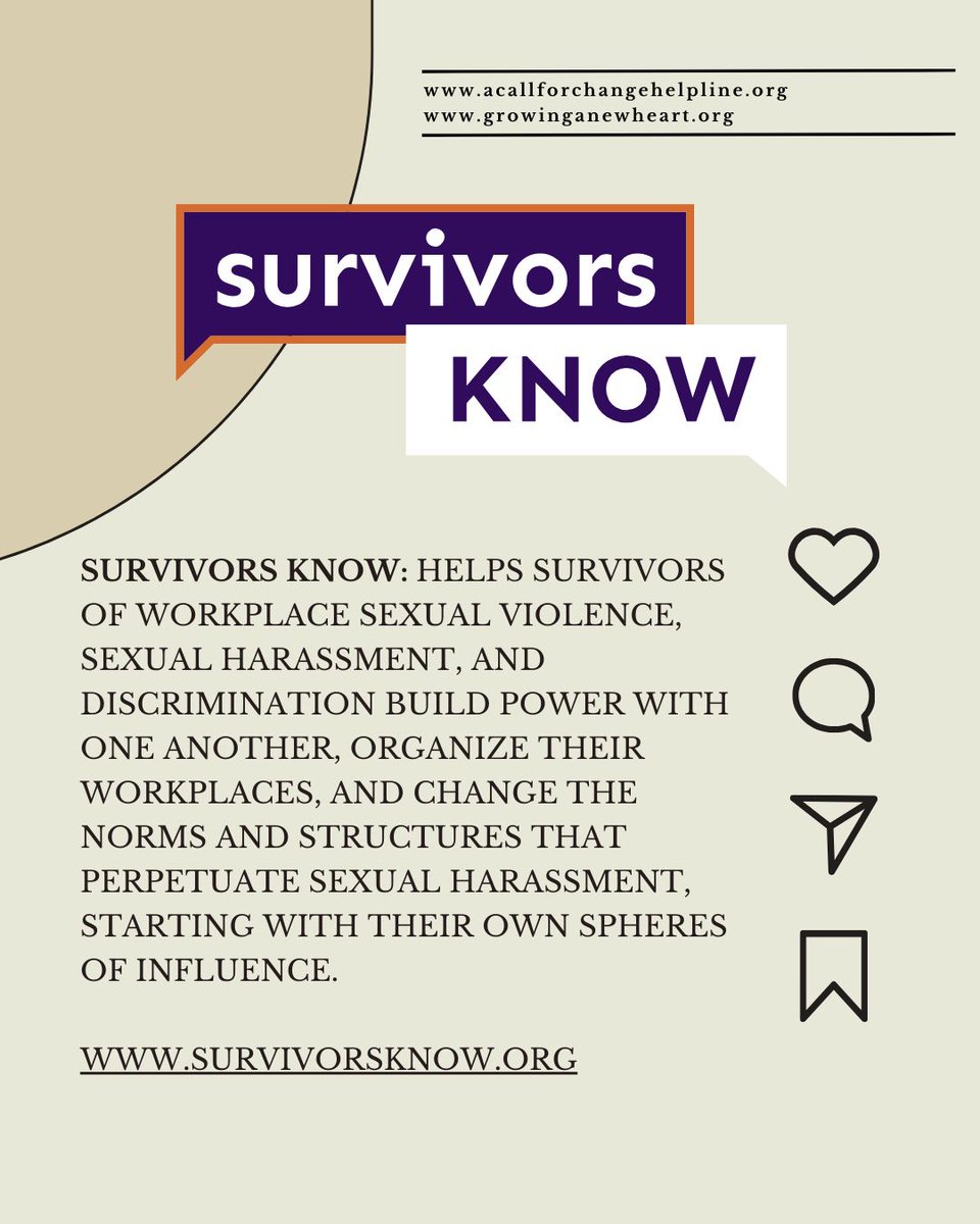 APRIL IS SEXUAL ASSAULT AWARENESS MONTH (SAAM). 

Check out these organizations in the U.S. dedicated to ending sexual assault! 

1/2

#ACallForChangeHelpline #domesticviolenceawareness #consenteducation #abuseprevention #violenceprevention #growinganewheart