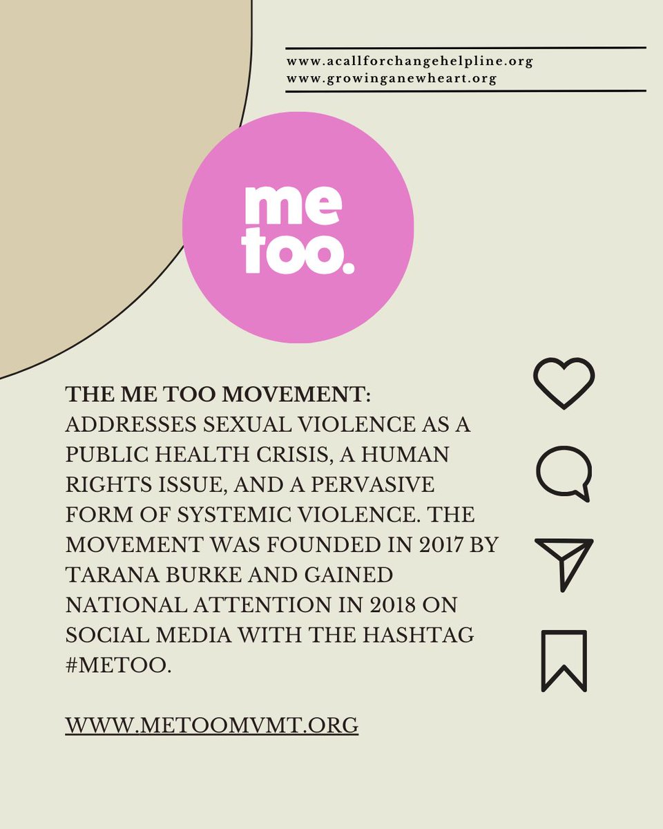 APRIL IS SEXUAL ASSAULT AWARENESS MONTH (SAAM). 

Check out these organizations in the U.S. dedicated to ending sexual assault! 

1/2

#ACallForChangeHelpline #domesticviolenceawareness #consenteducation #abuseprevention #violenceprevention #growinganewheart