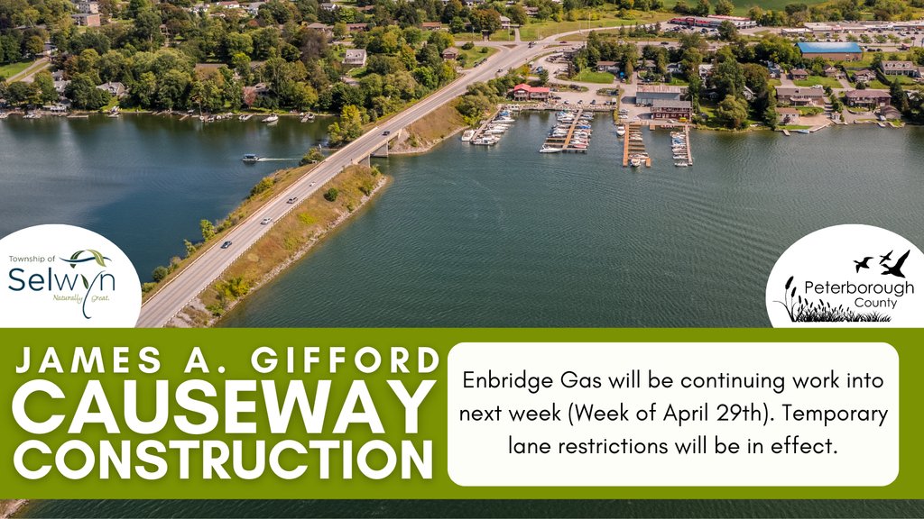 Update 👉 Enbridge Gas pre-construction work on the James A. Gifford Causeway will continue into next week (week of April 29th). Temporary lane restrictions will be in effect. Please note 👉 there will be NO interruption to gas services.