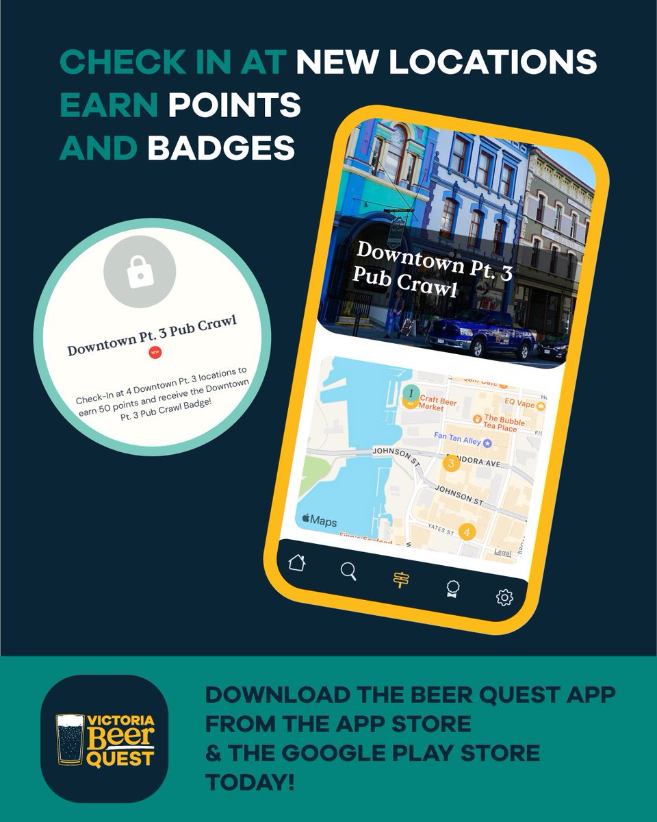 🍺 Looking for some Friday after-work plans? Check out the Downtown Pt 3. Pub Crawl on the #BeerQuest App! 📱 Check-in at all 4 locations to earn 50 points and receive the Downtown Pt 3. Pub Crawl Badge!⁠ 👉️ Download Beer Quest here: qr.link/HiPMS7