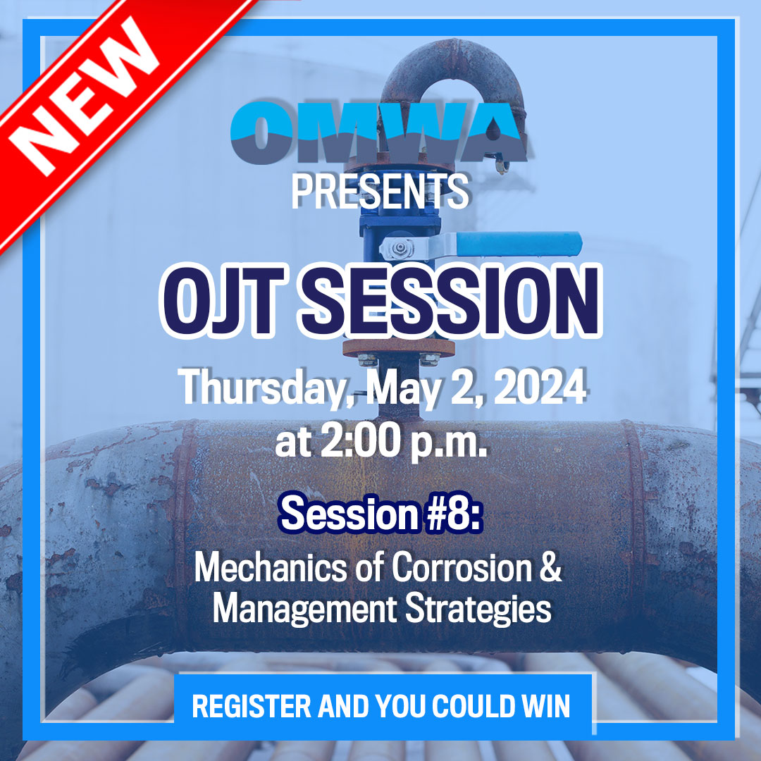 muniwater's tweet image. NEW OJT Session!

Thurs. May 2nd
Session #8 – Mechanics of Corrosion &amp;amp; Management Strategies

Register Today &amp;amp; You Could Win!
👇🏻
omwa.org/thursday-may-2…

--
#watertreatment#waterworks#ontario#learning#stormwater#drinkingwater#OMWA