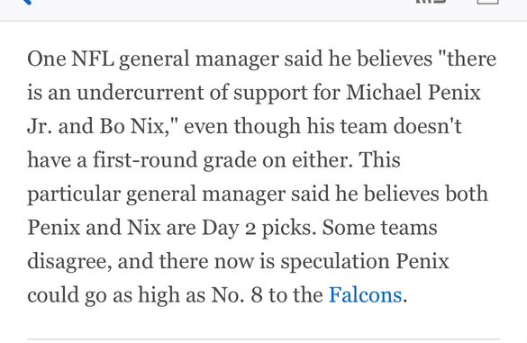 From @AdamSchefter’s draft intel column posted four days ago… on Penix to the Falcons! 😳