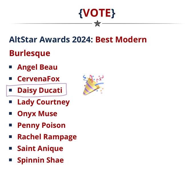 Thank you to everyone who nominated me for the 2024 Altstar Awards! Please don't forget to vote every<a href="/tag/clip"class="tags"><span>#clip</span></a>