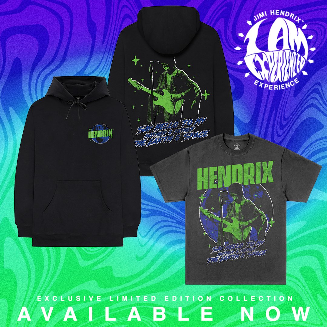 I AM EXPERIENCED 'Say Hello to my Mother & Father… the Earth & Space' Exclusive Limited Edition Apparel Collection Now Available. Visit us online at bit.ly/3tNeRjJ #JimiHendrix #AuthenticHendrix #IAmExperienced #Exclusive #apparel