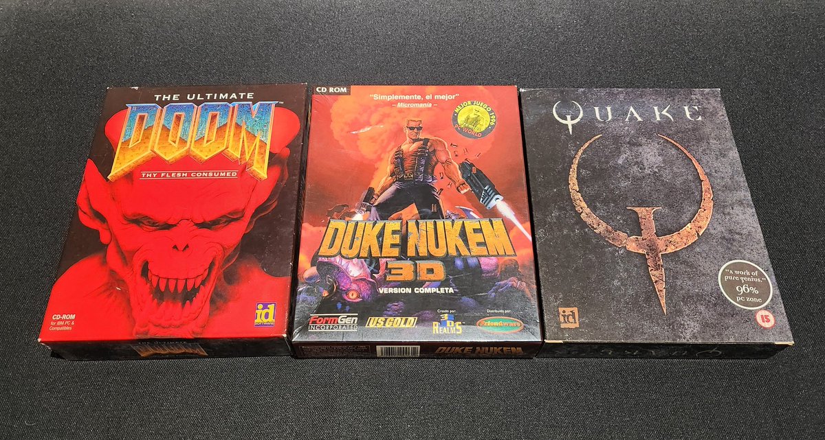 Los culpables de mi amor por los fps. Doom lo vi de crío en casa de mi primo y me fascinó. Duke Nukem 3D y Quake fueron los primeros juegos que instalé en mi primer ordenador y confirmé que era un amor para toda la vida. Después vinieron los Blood, Hexen, Unreal... y hasta hoy 😁