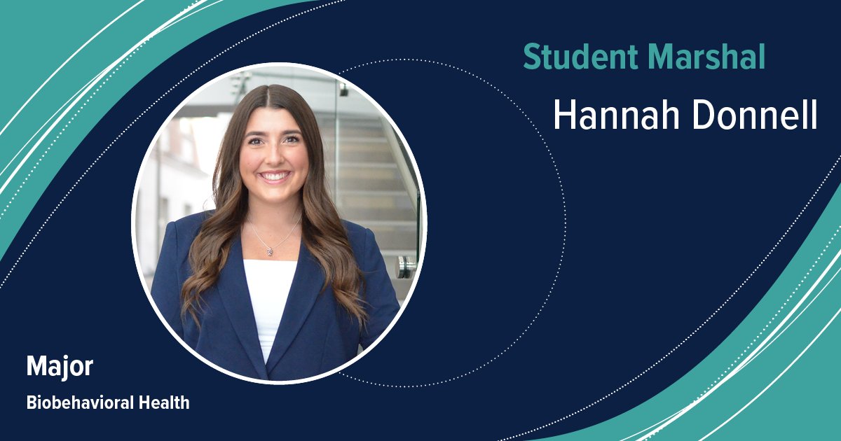 Hannah Donnell will serve as the BBH Student Marshal for spring commencement. She was a dancer relations leader for @pennstatethon, a member of the @psublueband Majorettes, and a volunteer @MountNittany Medical Center. Congrats, Hannah! #WeAre #HHDproud  ow.ly/eXRu50Rp97O