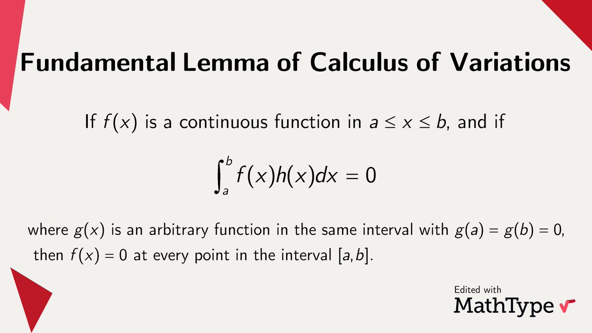 The fundamental lemma of the calculus of variations is a key result in the field of mathematical analysis. It is a simple but profound statement, and its proof involves a series of steps. How would you prove it?

#MathType #NumberTheory #math #mathematics #mathematical #science
