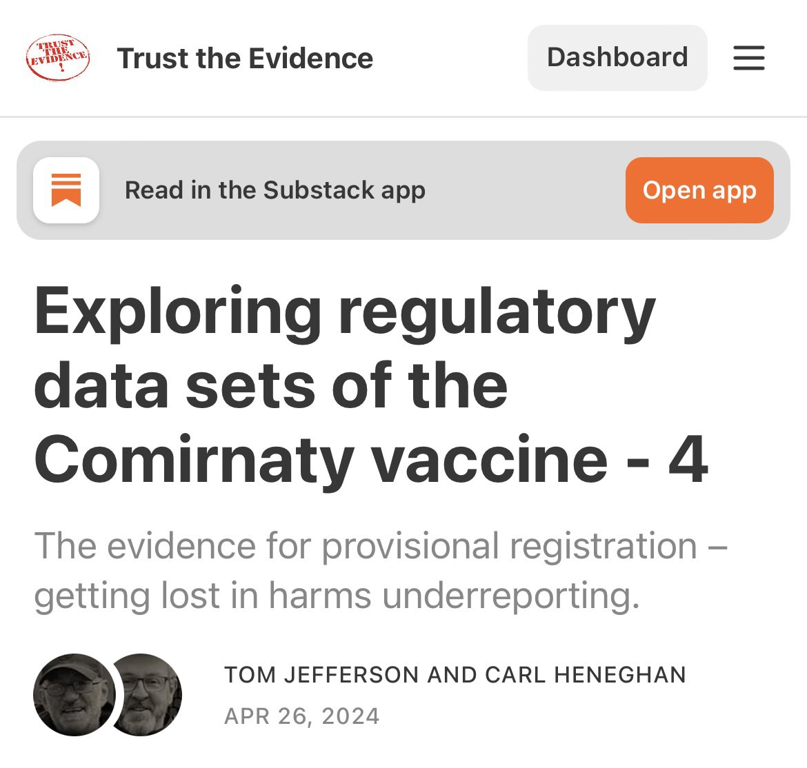 Exploring regulatory data sets of the Comirnaty vaccine - 4 The evidence for provisional registration – getting lost in harms underreporting. trusttheevidence.substack.com/p/exploring-re…