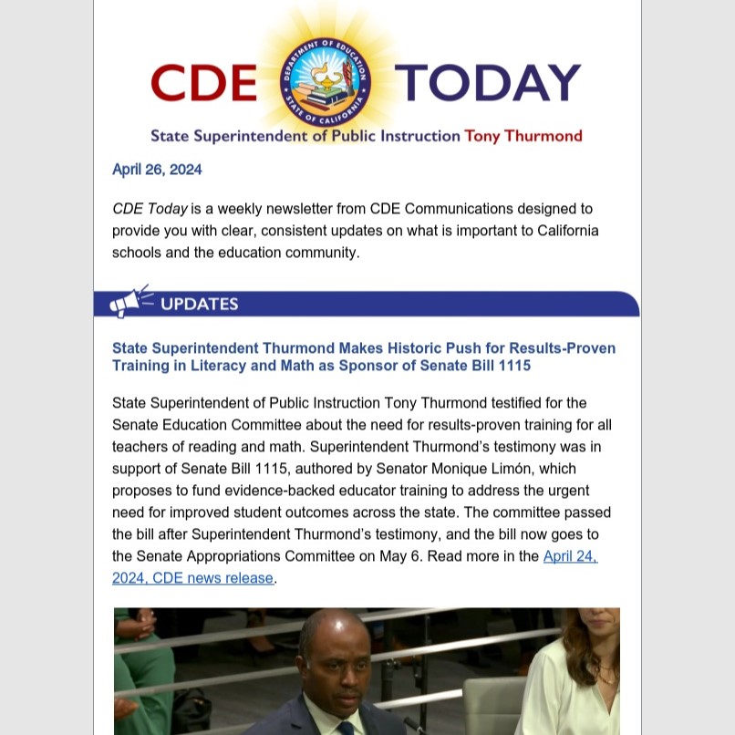 State Supt. @TonyThurmond Sponsors Bill Supporting Results-Proven Training 💡, Remembering Delaine Eastin 🕊️, and More in This Week’s Issue of CDE Today. To subscribe, visit tinyurl.com/cdetodaysubscr….
