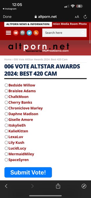 Literally just realized I was nominated for 4/20 cam girl 🥹💞 GO VOTE! I&rsquo;ll send you some goodies 💋  https://t<a href="/tag/mvsales"class="tags"><span>#mvsales</span></a>