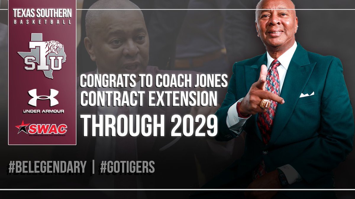 Tsu fans , we want to celebrate Coach Jones on an Extension through 2029, Congrats to you Coach Jones-- thank you for your service and commitment to the program See the article: tsusports.com/news/2024/4/26… #BeLegendary #TSUProud #Texassoutherbasketball