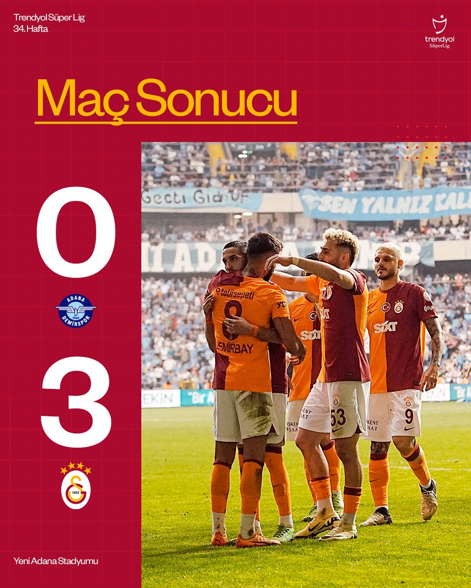 Trendyol Süper Lig’de üst üste 1️⃣5️⃣. galibiyetimizi alarak bu alandaki kendi rekorumuzu kırıyoruz! 💪😎

Maç sonucu: Y. Adana Demirspor 0-3 Galatasaray 👏

#ADSvGS