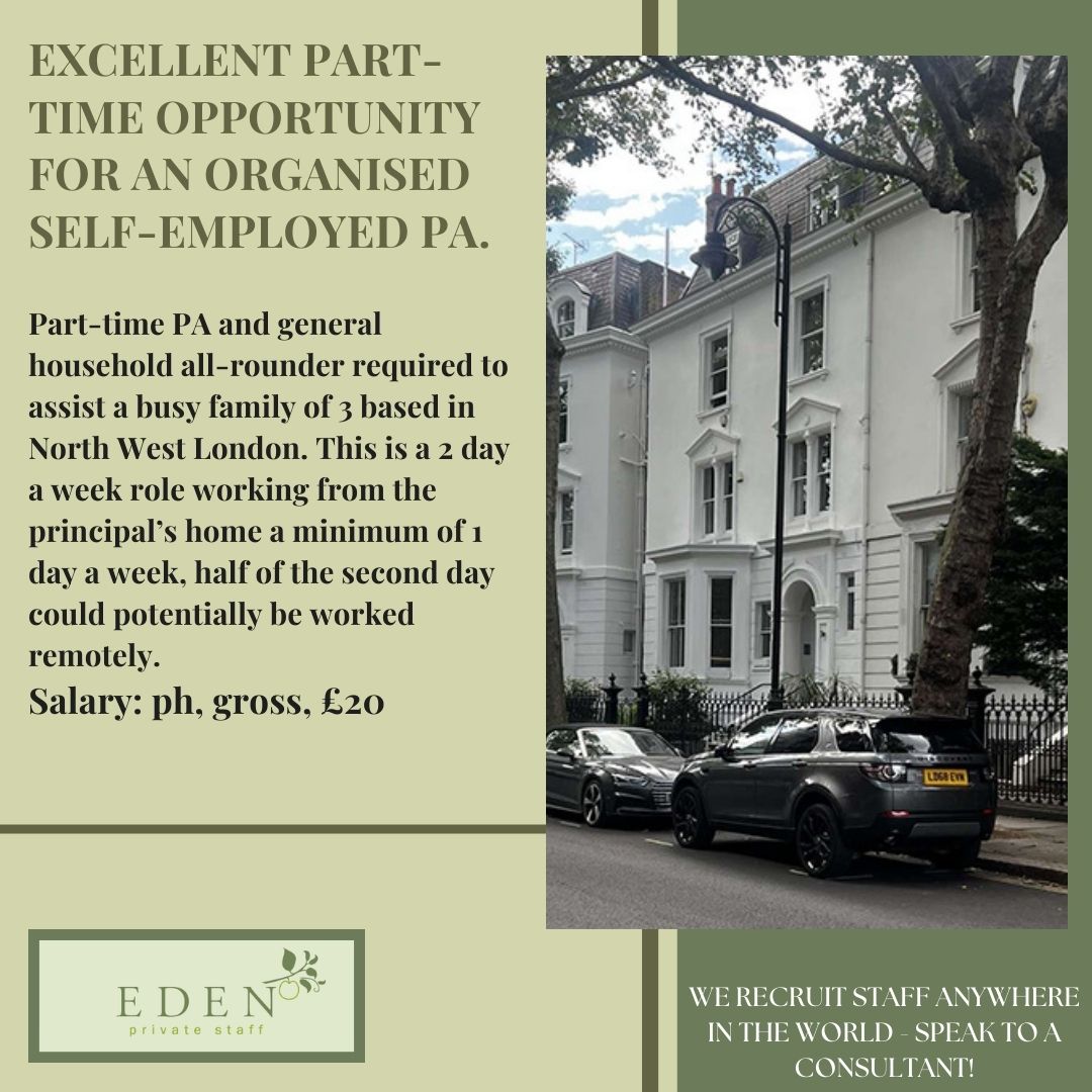 Excellent Part-time opportunity for an organised self-employed PA!

edenprivatestaff.com/job/self-emplo…
#PersonalAssistant #personalassistants #privatewealth #PA #EA #familyoffice #familyoffices #executivepa #privatepa #privatebanking #privateequity #parecruitment #ExecutiveAssistant