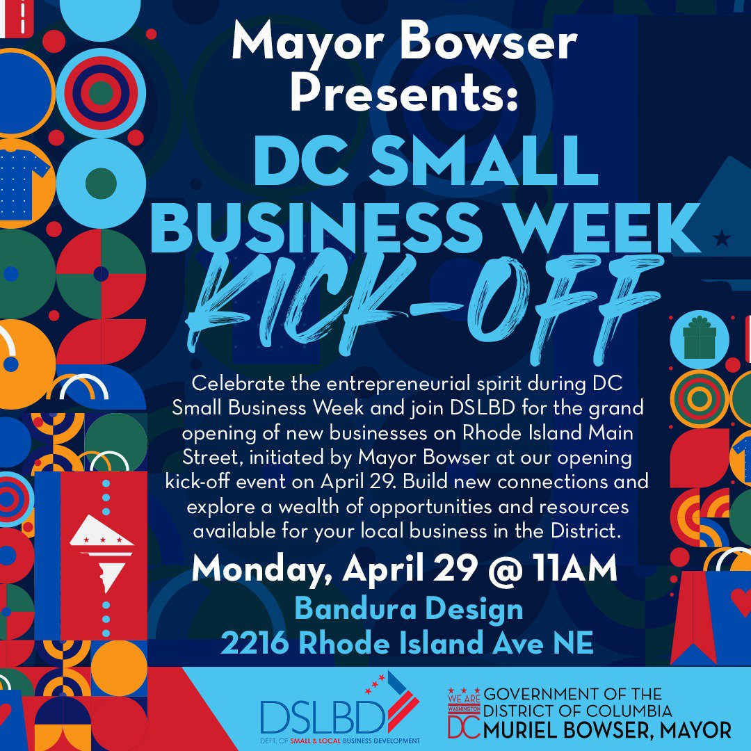 Small and local businesses are an important part of DC culture, and we can't wait to celebrate them during DC Small Business Week. Join us Monday to kick off the week and celebrate brand-new businesses on Rhode Island Main Street⬇️