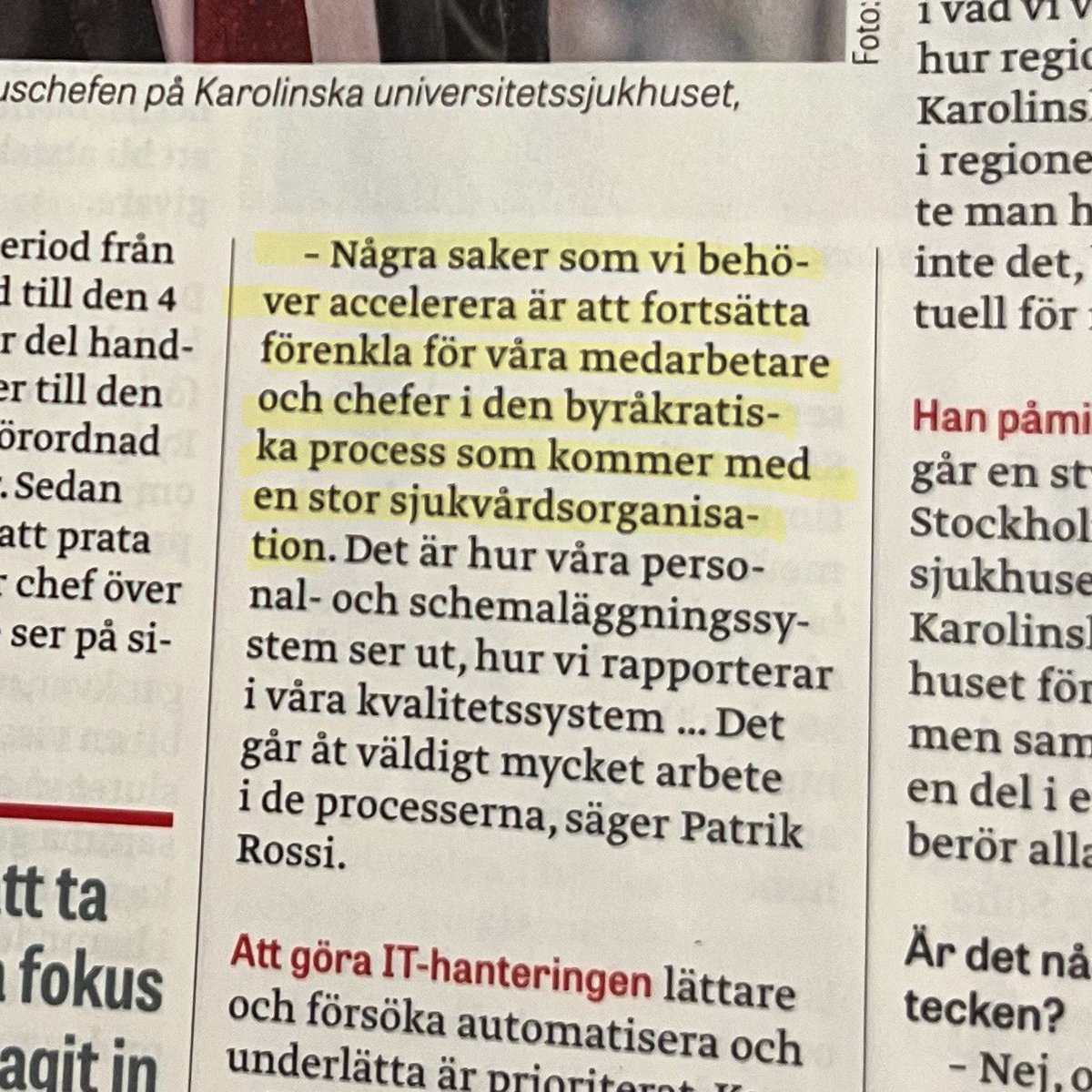 How it started.

Patrik Rossi, tf sjukhuschef på Karolinska, intervjuas i Läkartidningen 13 mars:
Viktigast just nu? ”Att förenkla för medarbetare och chefer i byråkratin”.