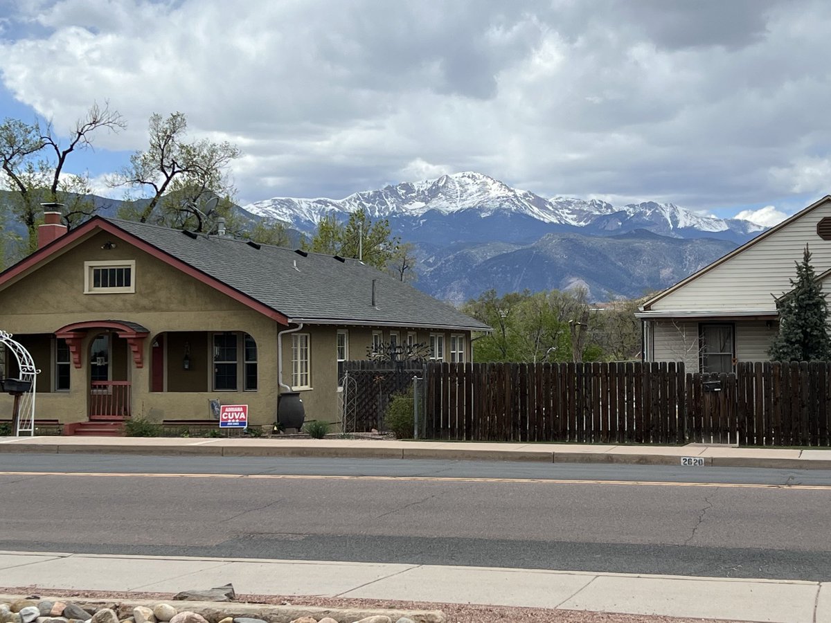 You can see the Manitou Incline from here, just to the lower right of Pikes Peak.