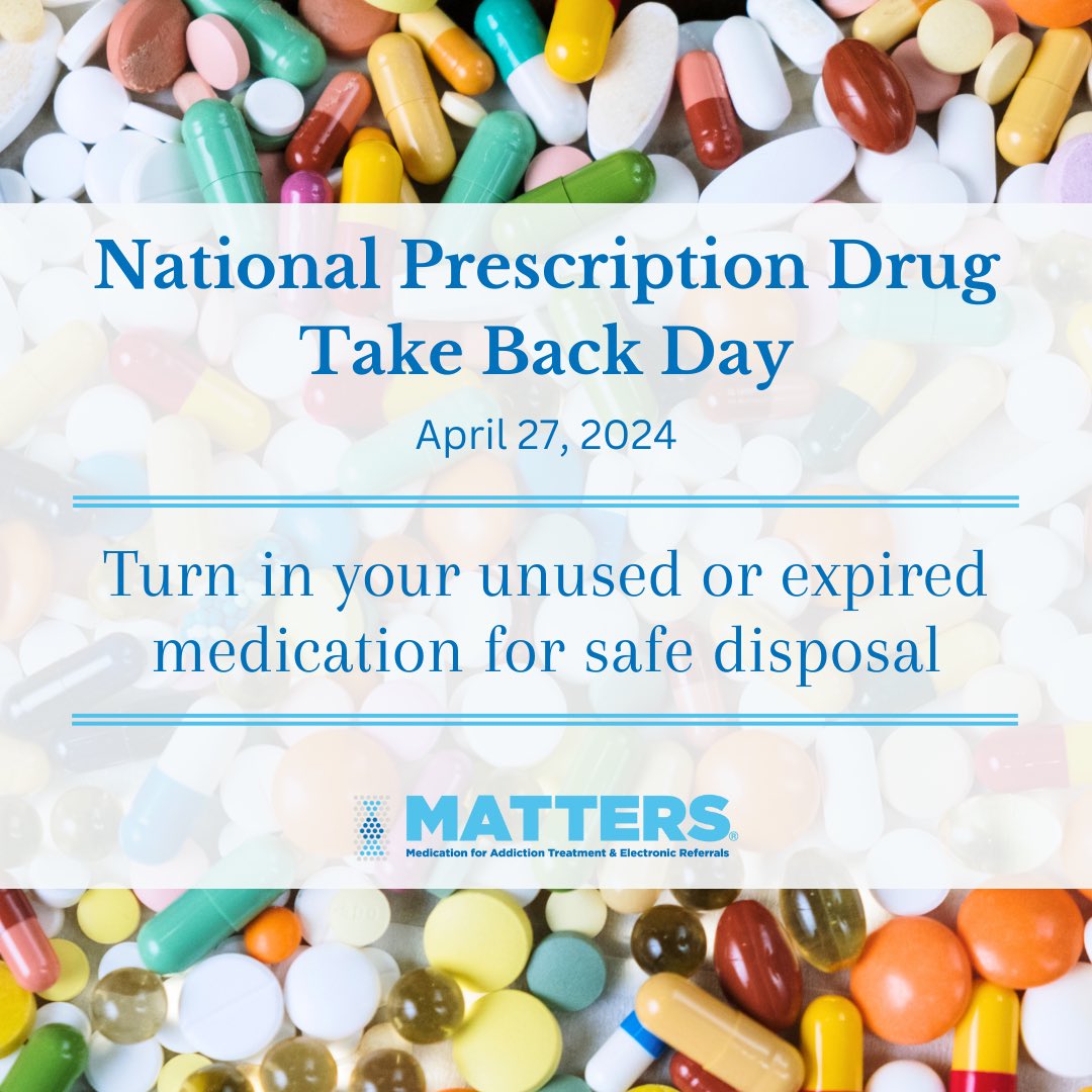 Tomorrow is #National Prescription Take-Back Day. We encourage you to dispose of your prescription medications in a safe manner. Visit the DEA's website to find a drop off location near you.