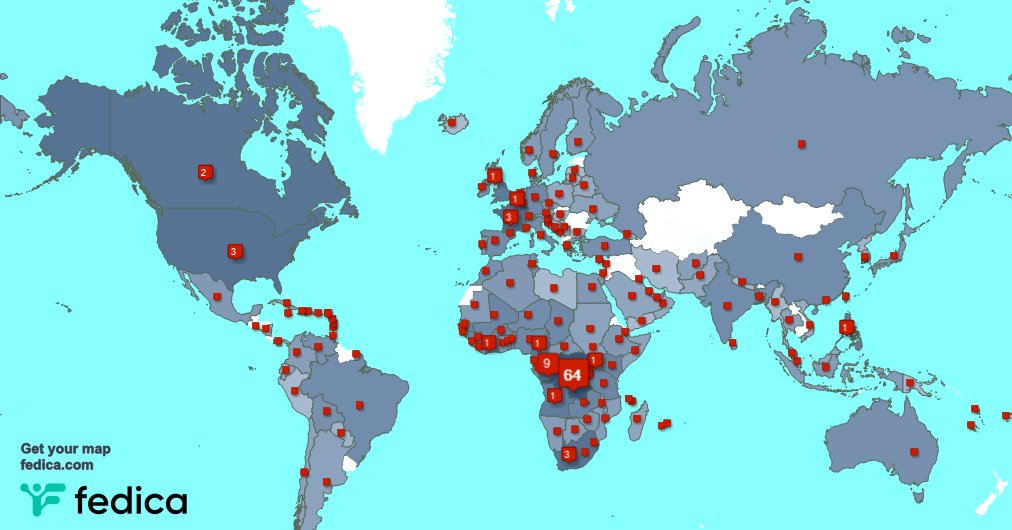 J'ai 235 nouveaux abonnés, de République démocratique du Congo 🇨🇩, Congo 🇨🇬, Belgique 🇧🇪, et plus la semaine dernière. Voir fedica.com/!Icone_Carbone