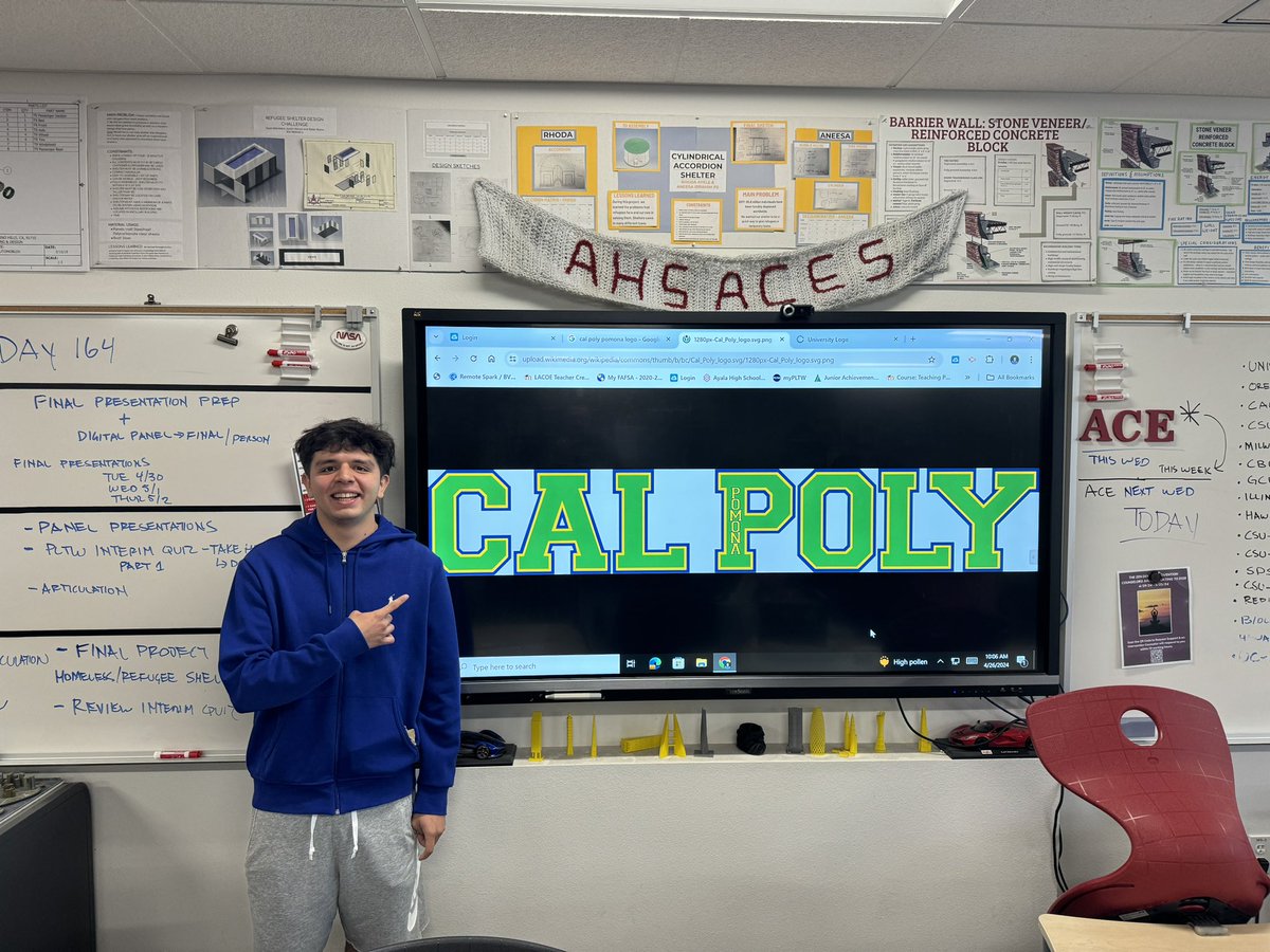 Yesterday-one of my best days ever teaching-Ishmael’s “American” dream to attend Cal Poly Pomona Construction Engineering Mgmt came true. Ismael immigrated to the US just three years ago, received his green card and is most deserving.@BaldyViewROP @ChinoValleyUSD @ACE_Mentorship