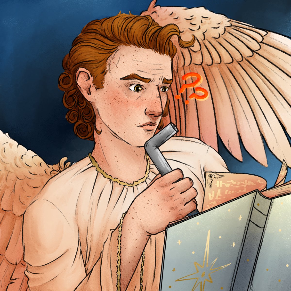 God hasn't quite got around to inventing braincells yet, so this baby is doing their best with what they've got. #goodomensfanart #ineffablehusbands #aziracrow