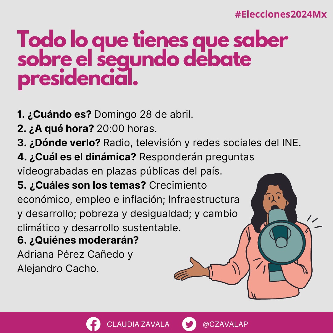 #Elecciones2024Mx 🗳️ ¿Qué tanto sabes del 2do debate presidencial? #DebateINE 📅 28/ABR ⏰ 20:00 hrs. 📽️ En radio, televisión y redes del @INEMexico.