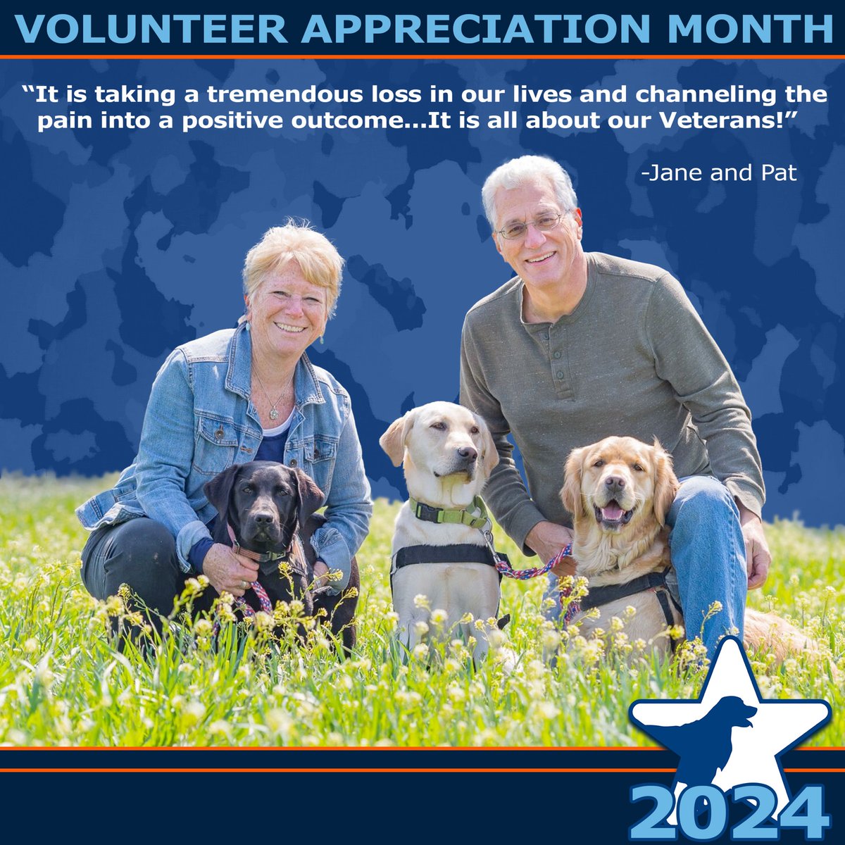 April is #VolunteerAppreciationMonth, and we will be shining a light on our volunteers all month long!

Thank you, Jane and Pat, for all that you do! We are happy and grateful to have you as part of our pack!

#FurTheLoveOfVeterans #GlobalVolunteerMonth