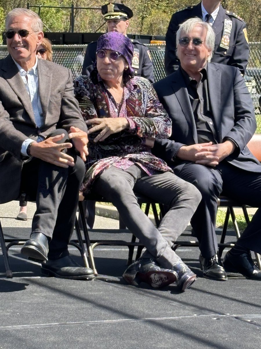 Brian Willams ( one of the wittiest guys ever ) , SVZ & Billy Van Zandt ⁦@billyvzandt⁩ at the street naming ceremony in Middletown. Van Zandt Way!