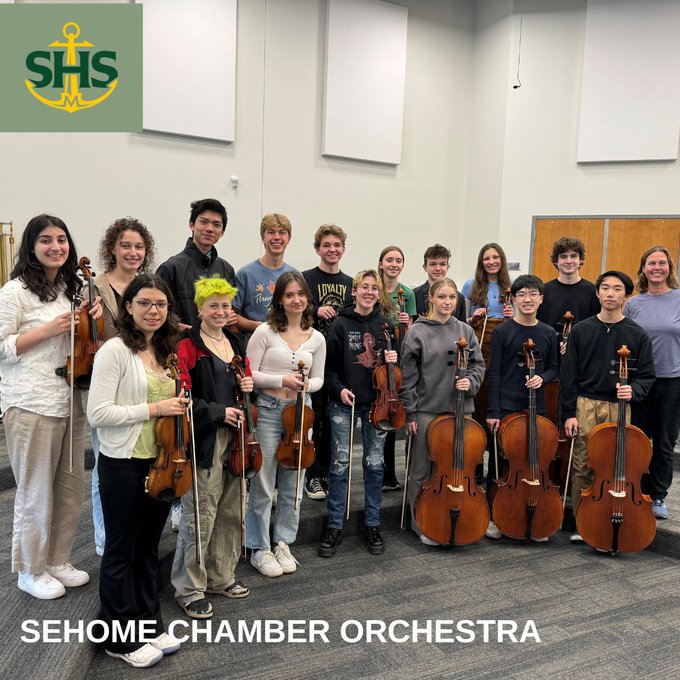 The Sehome chamber orchestra poses for a group photo