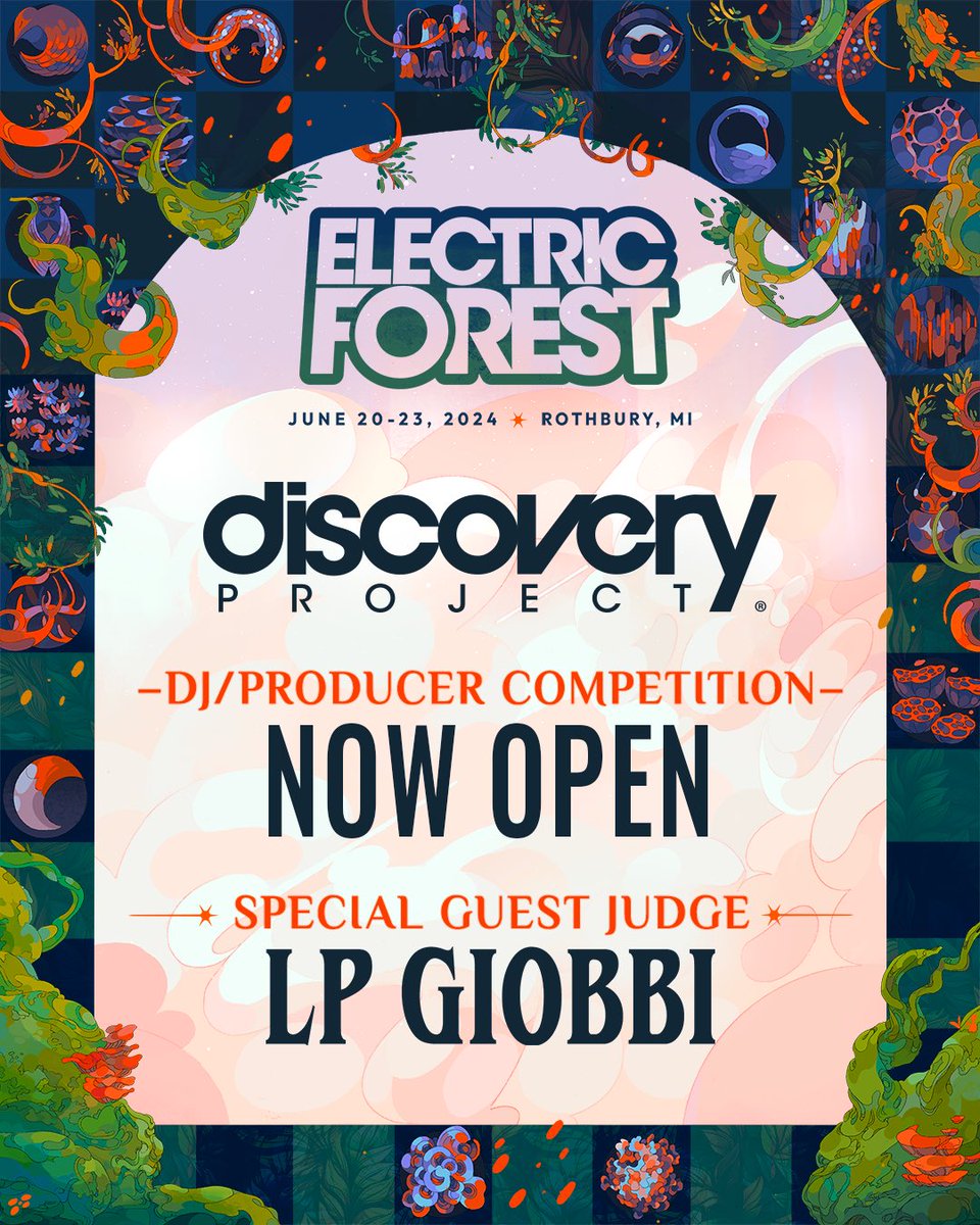 Submissions for the 2024 @Electric_Forest #DiscoveryProject with special guest judge @LPGiobbi are NOW OPEN! ⚡️🌲 Submit before May 24th @ 11:59PM PT for a chance to perform at the festival and join the #DiscoveryProject artist collective. 🔊→ insom.co/DP24-EF