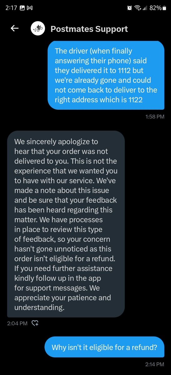 SteavySuper's tweet photo. @Postmates_Help why isn't my completely missing order (delivered to the wrong address) eligible for a refund?
@Postmates @Uber @Uber_Support @UberEats https://t.co/NflQqv2RnL