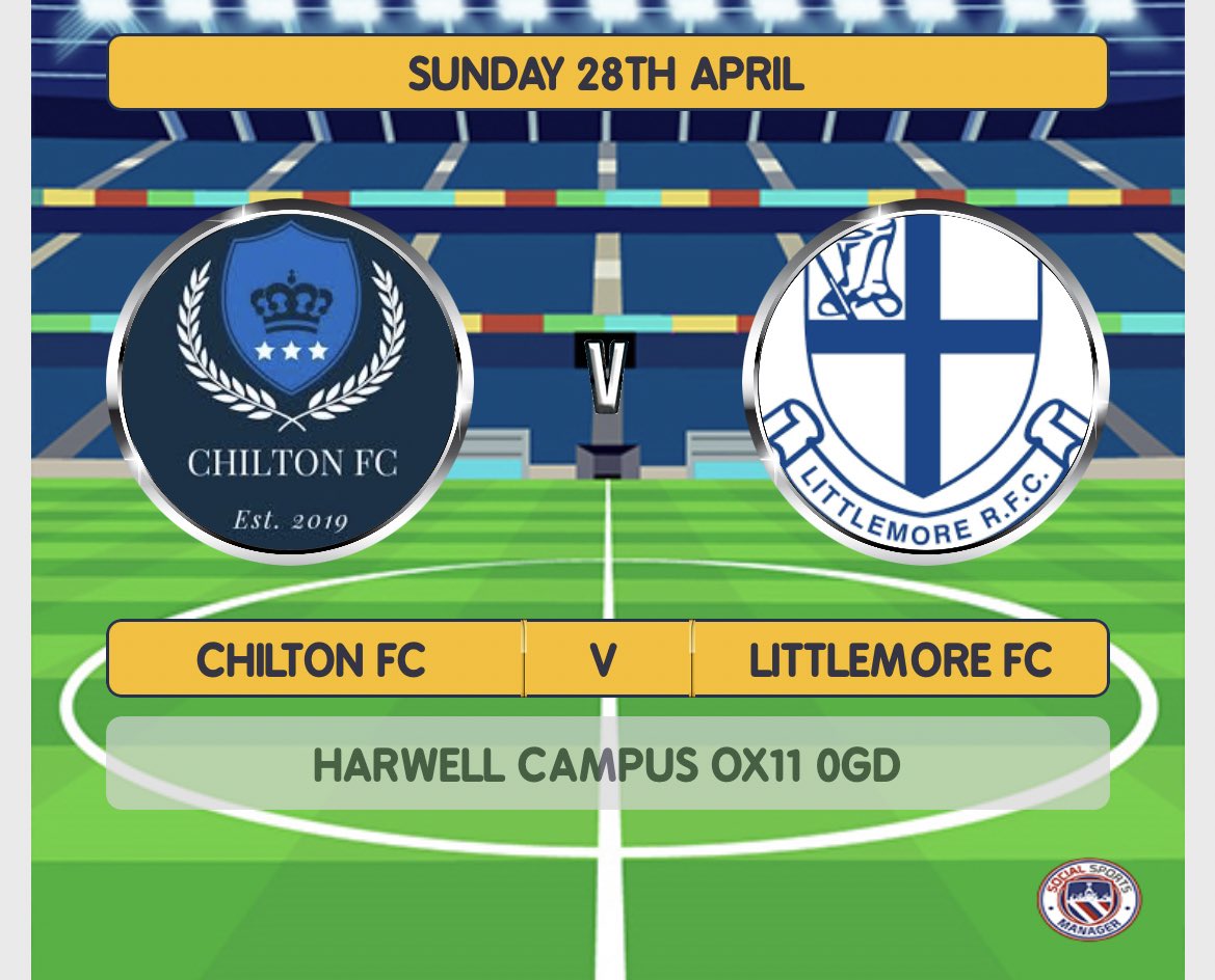 Doug Williamson Cup Semi Final. 

Massive game coming up on our hunt for silverware this season. No excuses, only a win will do. Looking to go one better than we did in the Sam Waters a couple months back

🆚 Chilton
⏰ 28/04/24 / 11 am KO
📍 Harwell Campus Ox11 0GD
🍺 LRFC