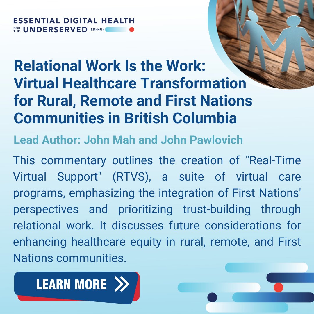 "Relational Work Is the Work: Virtual Healthcare Transformation for Rural, Remote and First Nations Communities in British Columbia" by John Mah, John Pawlovich, and team is here! 

tecconference.health/edh4u-papers

#DigEM #RuralHealth #RemoteCare #FirstNations #InnovationInCare