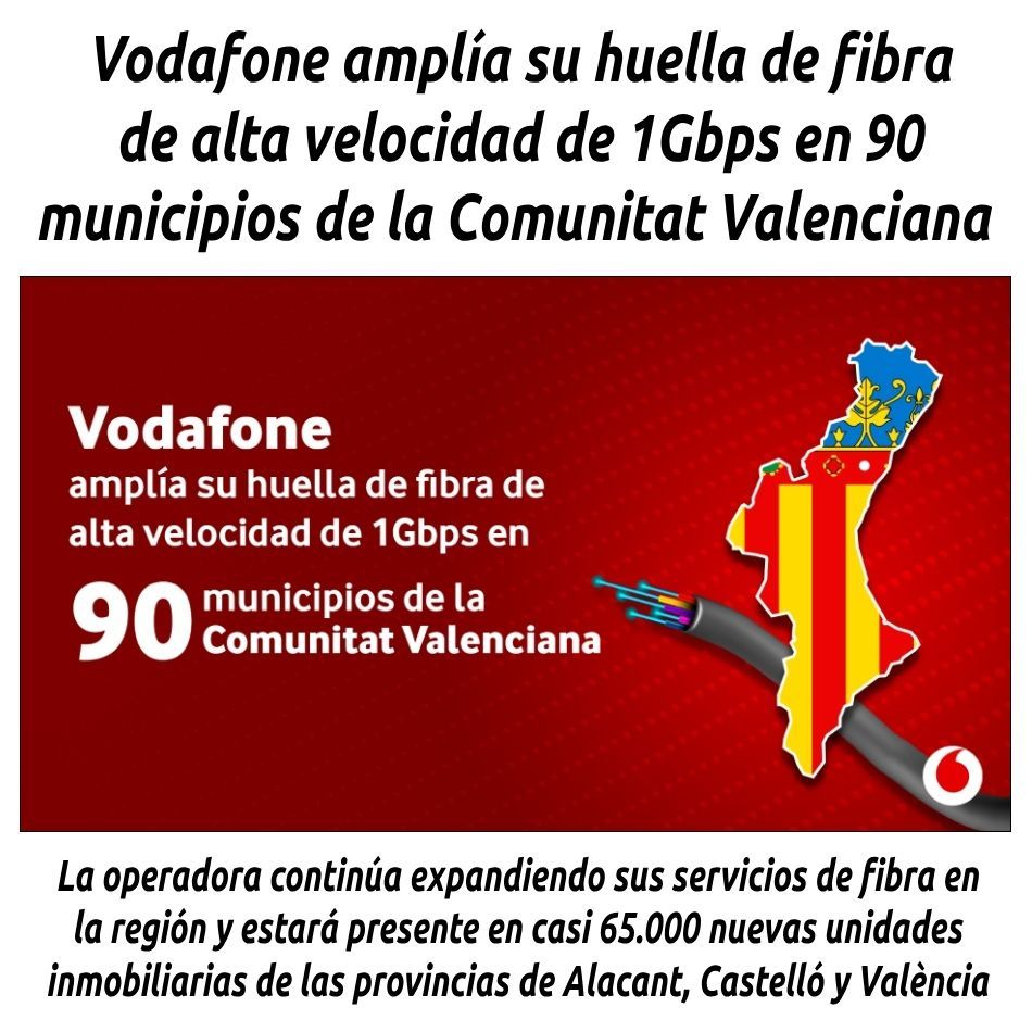 VODAFONE AMPLÍA SU HUELLA DE FIBRA DE ALTA VELOCIDAD DE 1GBPS EN 90 MUNICIPIOS DE LA COMUNITAT VALENCIANA hosteleriaenvalencia.com/noticias.asp?i… @vodafone_es @vodafone_group #VodafoneFibraComunidadValenciana #FibraOptica1Gbps #ConectividadValenciana #InternetSuperRapido #HosteleriaEnValencia