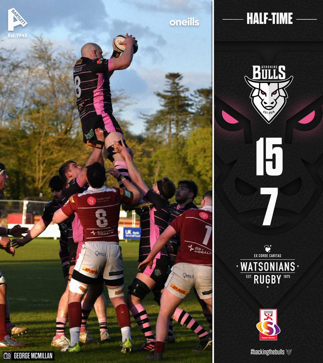 HALF-TIME The Bulls lead at Millbrae against Watsonians after a strong first half performance! 🔥 Ayrshire Bulls 15-7 Watsonians 📲 Head over to our Ayrshire Bulls Twitter for live updates! #backingthebulls | #FOSROCSuperSeries