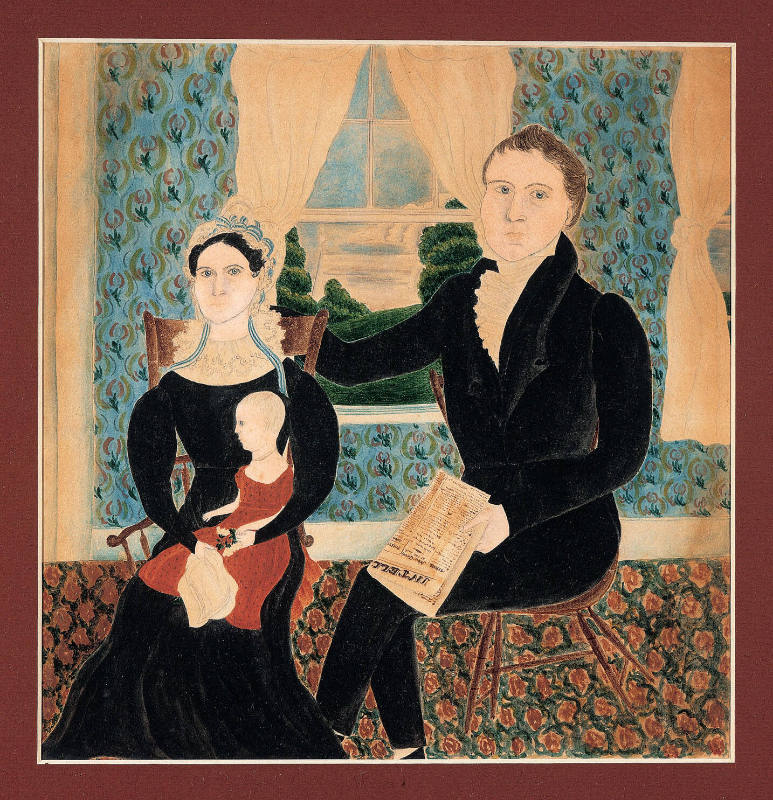 This 19th century painting of Lyman and Maria Preston Day with their daughter, Cornelia, was made by artist Deborah Goldsmith when she was just fifteen years old. Goldsmith is one of few women known to have worked professionally as an itinerant artist during that time period.