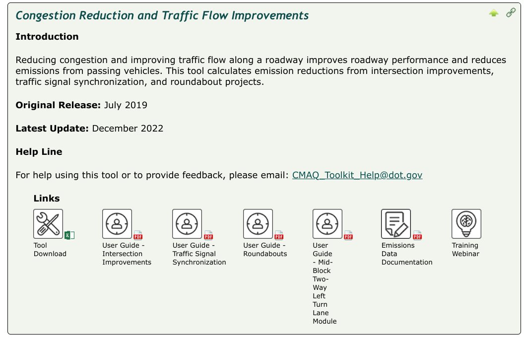 The idea that we can improve air quality by adding *more* auto-infrastructure is junk science, and really ought to be dropped from the CMAQ Emissions Calculator Toolkit: