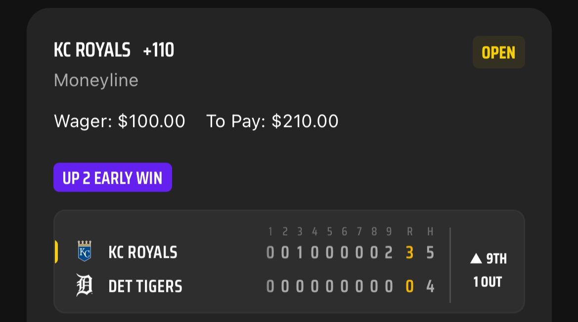 Cash the KC Royals up 2 “early” win

In the top of the 9th 😂😂😂😂